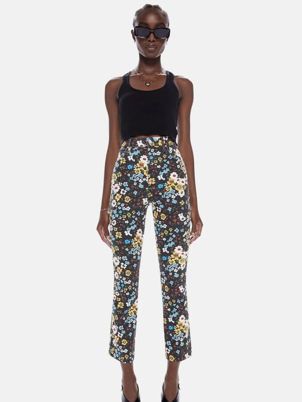 MOTHER High Waisted Smokin Double Ankle Jeans Pushing Daisies Floral Pants Sz 27